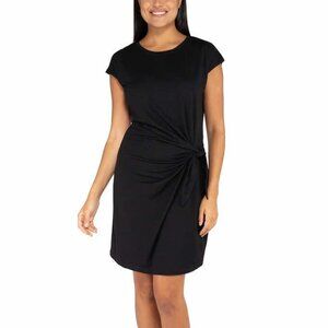 Nicole Miller Women’s Knot Dress Stretch Crewneck Cap Sleeve (Black, Small)